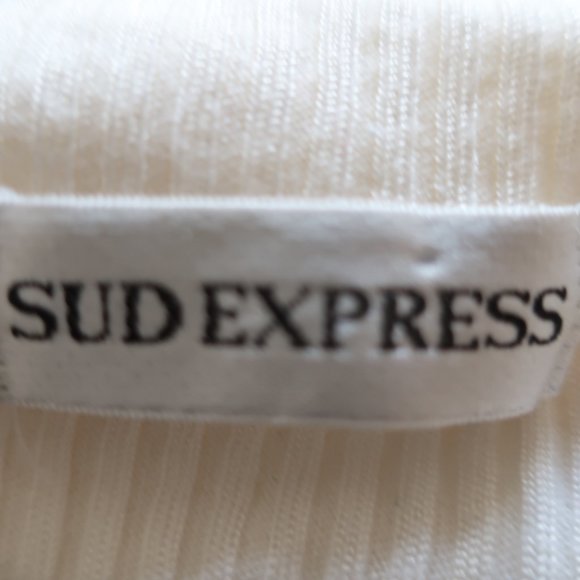SUD EXPRESS WHITE RIBBED LIGHT MOCK NECK SWEATER S - Picture 8 of 8